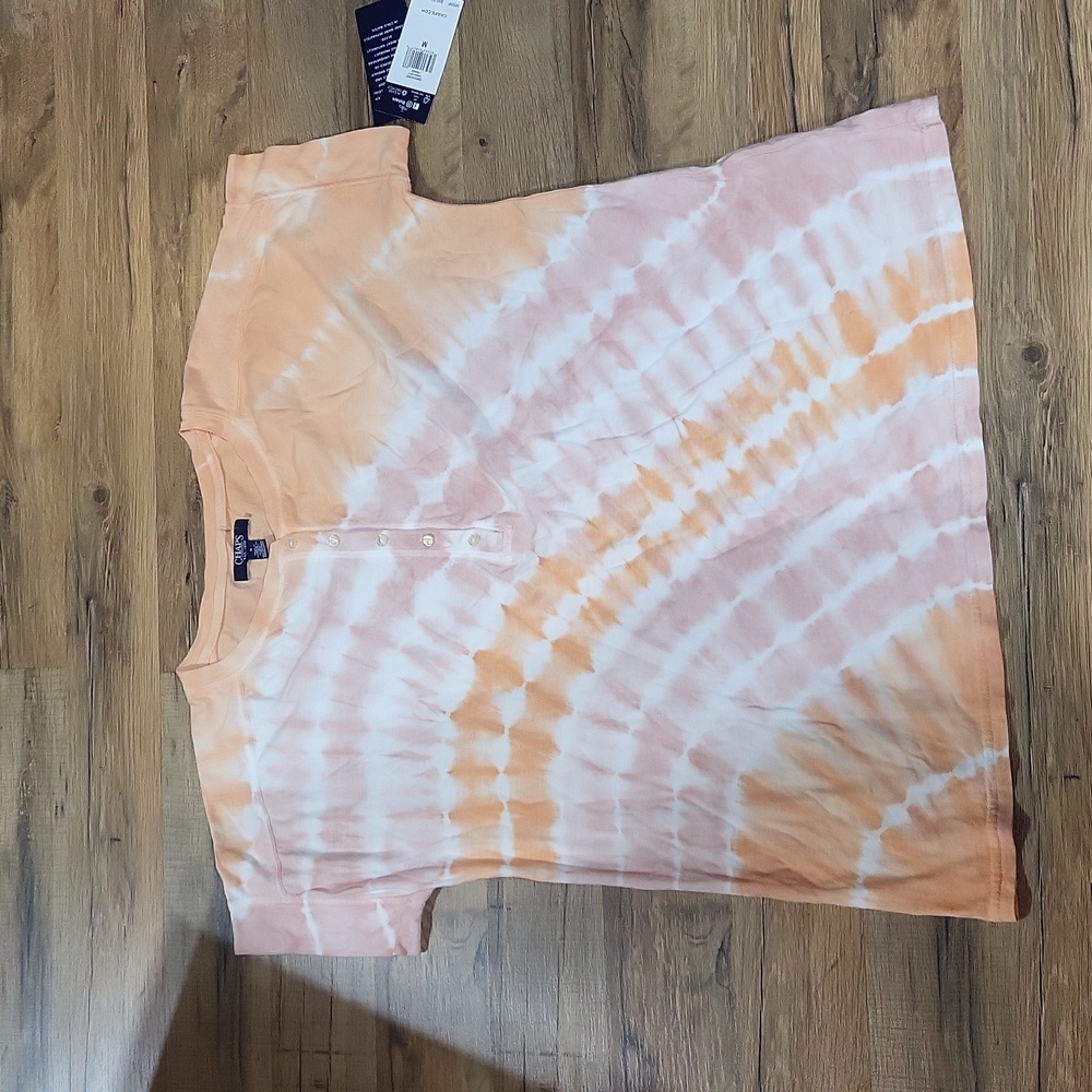 CHAPS NWT Orange Tie Dye Short Sleeve Cotton Modal Henley Shirt - Picture 9 of 10